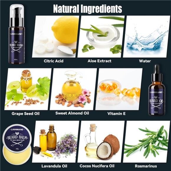 Beard Care Kit for Men, Dad Father’s Day Gifts, Beard Mustache Grooming Kit - Picture 3 of 7